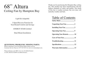 Hampton Bay 68068 Altura 68 in Ceiling FanOM Ceiling Fan Operating Manual